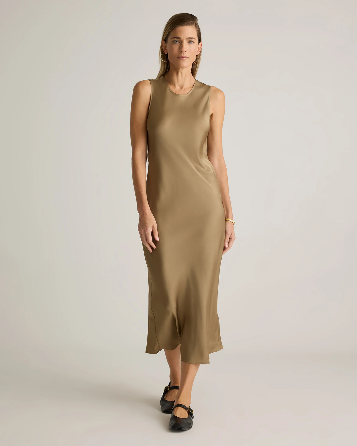 Washable Stretch Silk Tank Midi Dress - XS / Cordovan Red Hibiscus