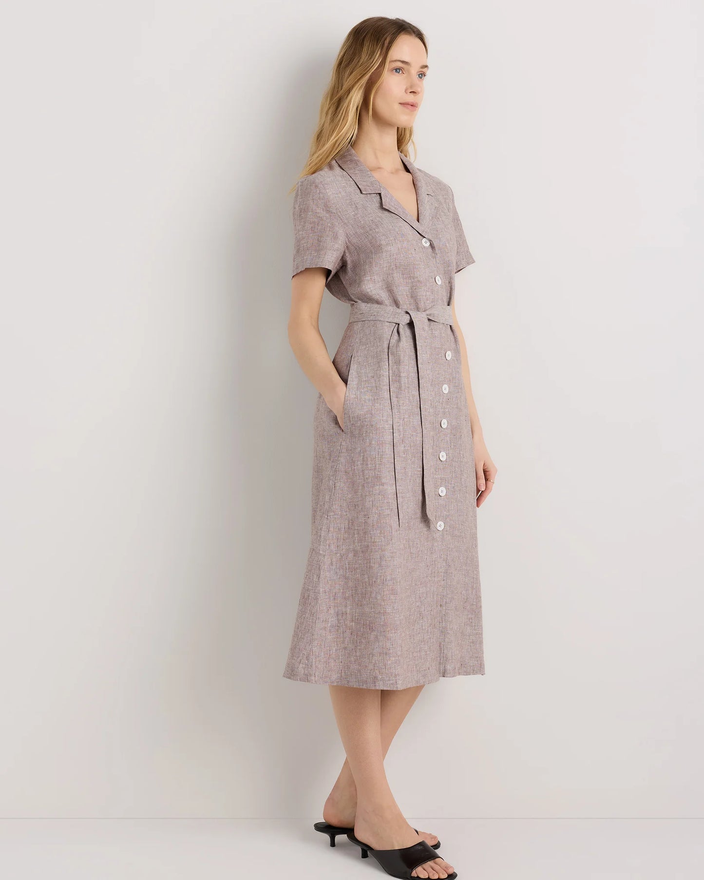 100% European Linen Button Front Dress - XS / Sky Blue Mariner Stripe