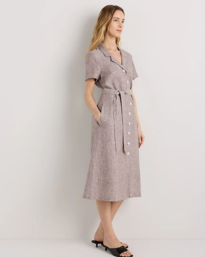 100% European Linen Button Front Dress - XS / Sky Blue Mariner Stripe