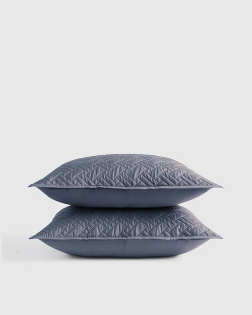 Organic Cotton Basketweave Quilted Sham Set - Standard / Mineral