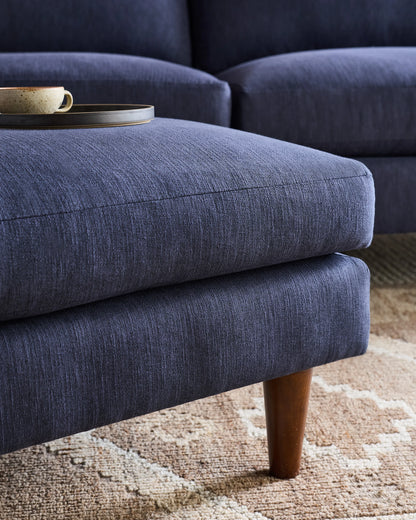 Atlas Midcentury Ottoman in Performance Basketweave - 31.5" / Navy