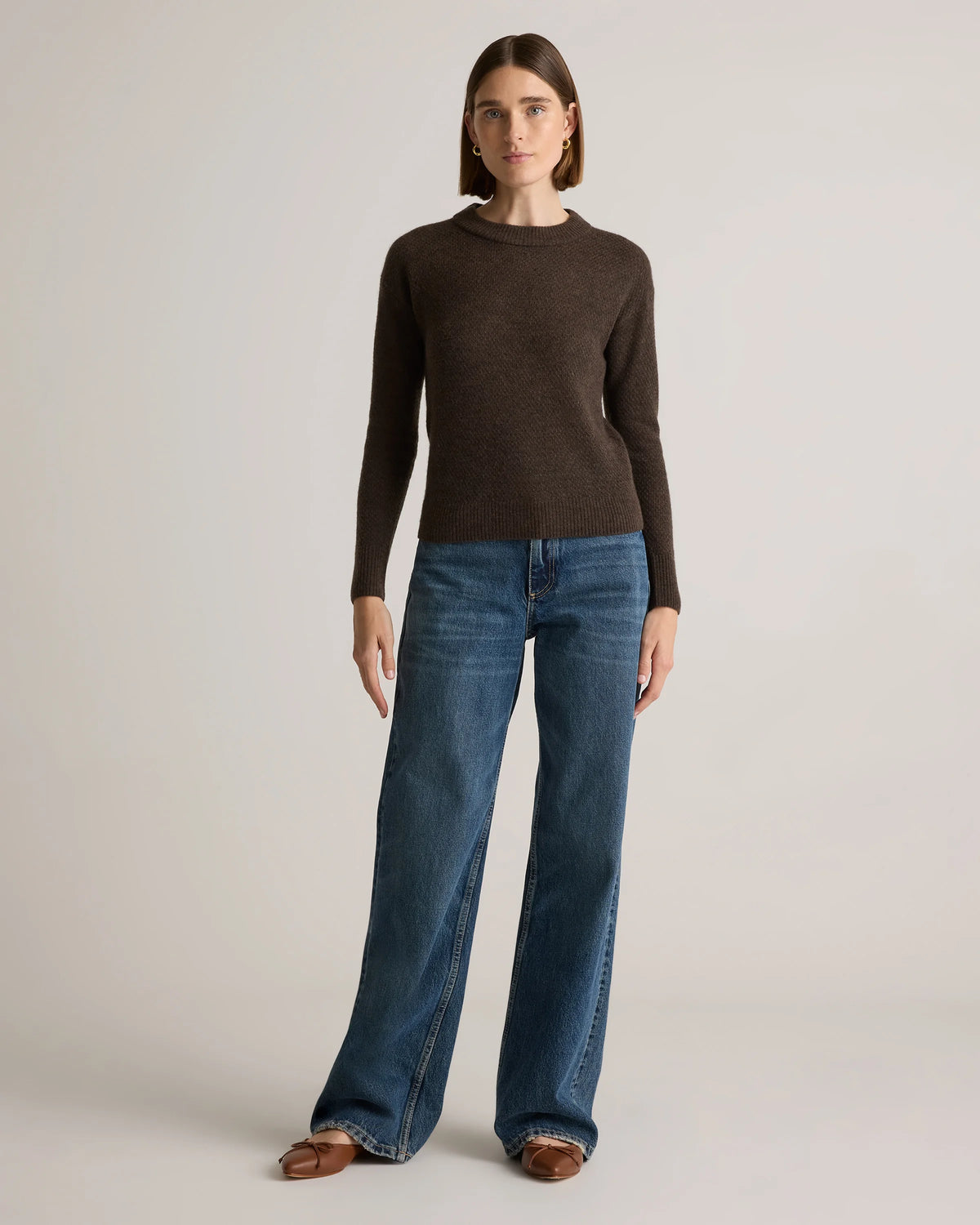 Baby Alpaca-Wool Diamond Stitch Crew - XS / Charcoal
