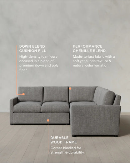 Brennan L Sectional in Performance Chenille Linen Blend - 99x99 / Snow
