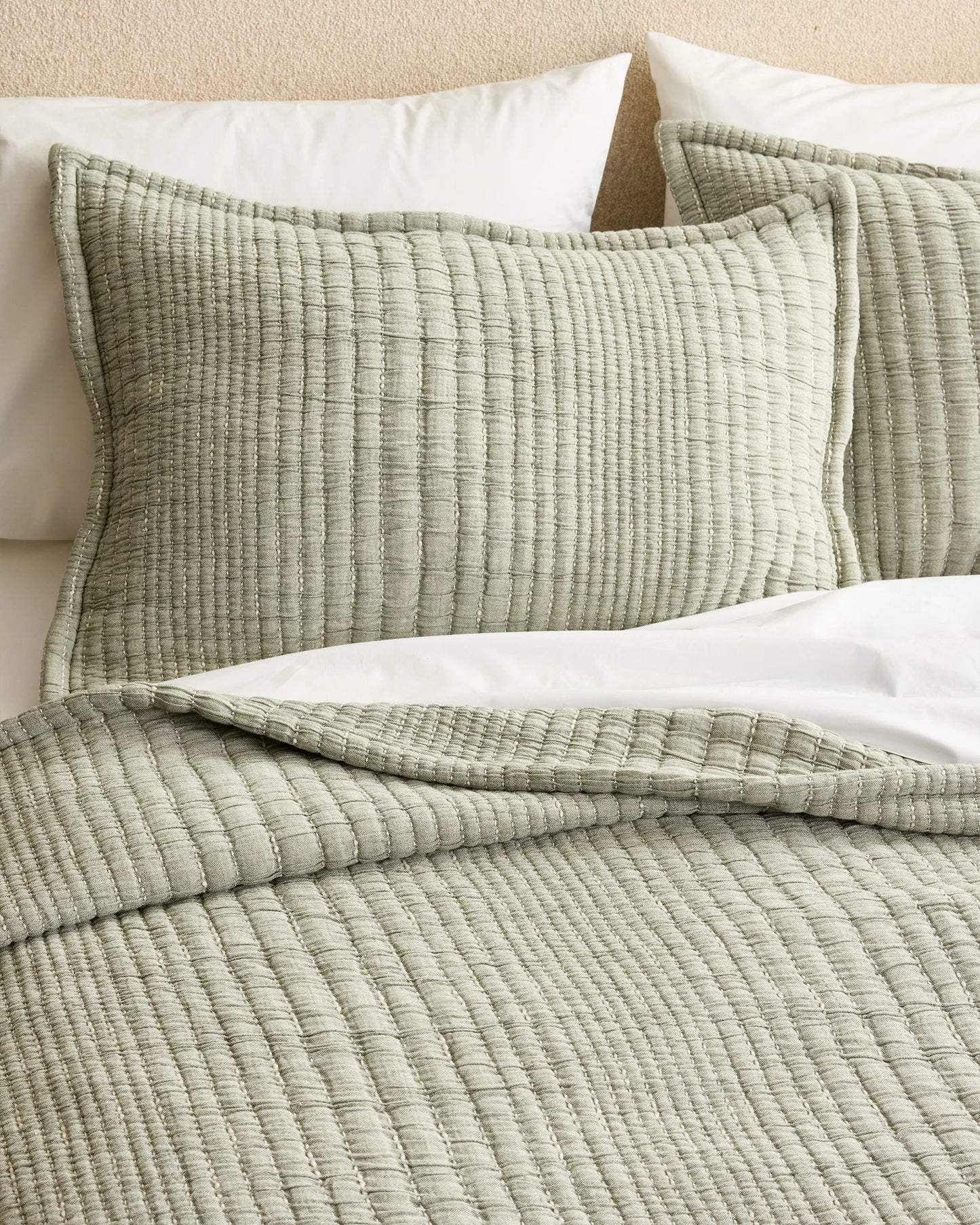 Organic Cotton Channel Stitch Sham Set - Standard / Coral Pink