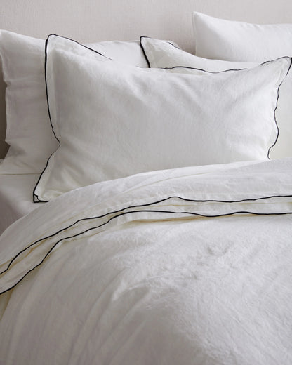 European Linen Double Embroidered Edge Duvet Cover Set - Twin / Sand with Terracotta Embroidery