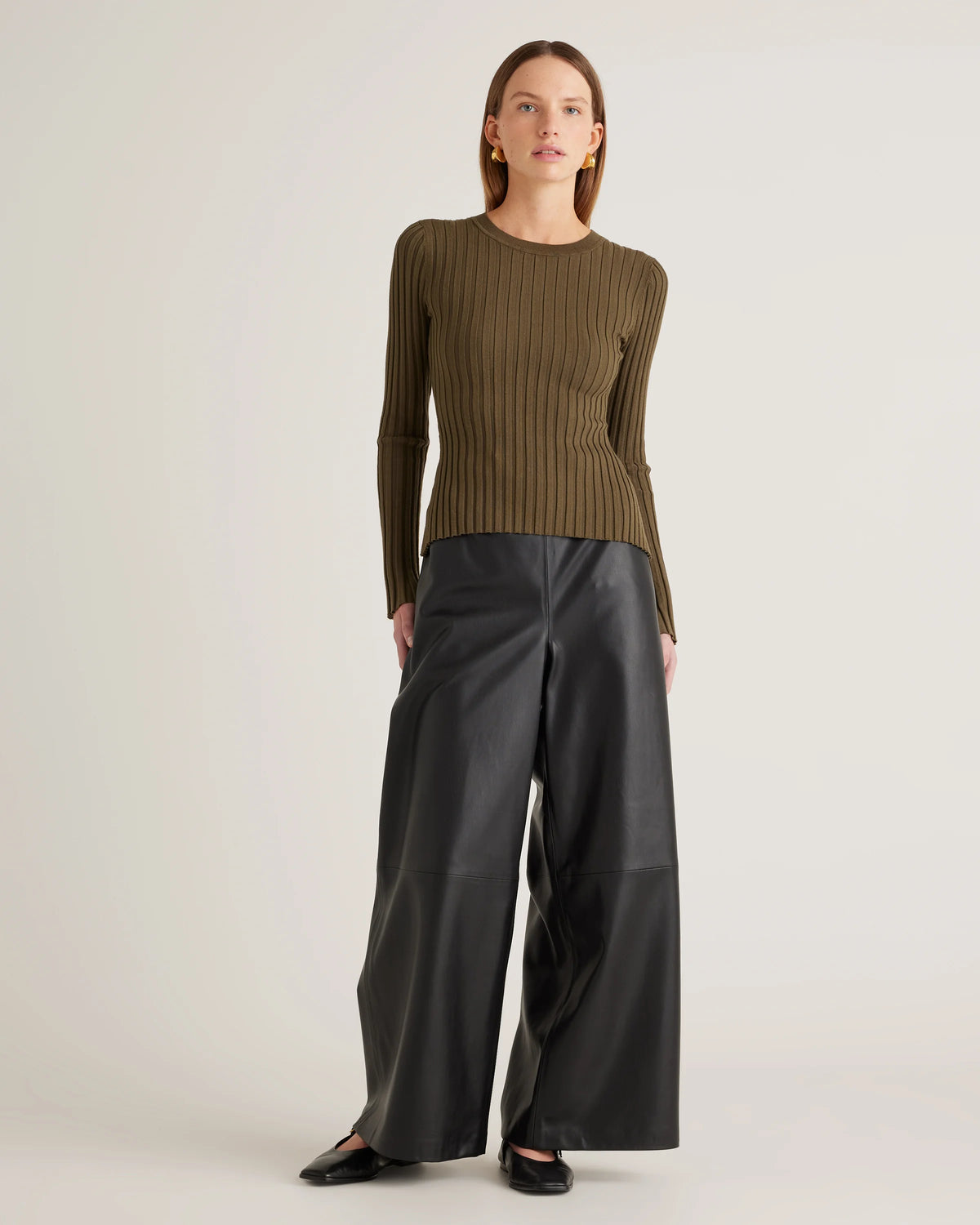 Cotton Cashmere Ribbed Long Sleeve Sweater - XS / Sugar Stone
