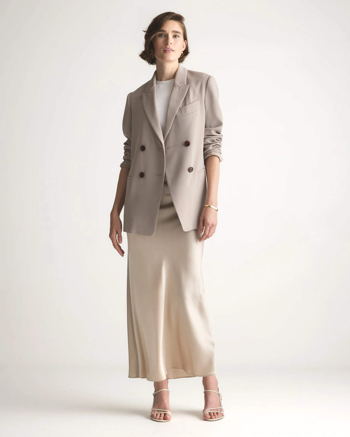 100% Washable Silk Maxi Skirt - XS / Champagne