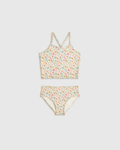 Tankini and Long Sleeve Raglan Rash Guard Set - 2T / Soft Ditsy Floral