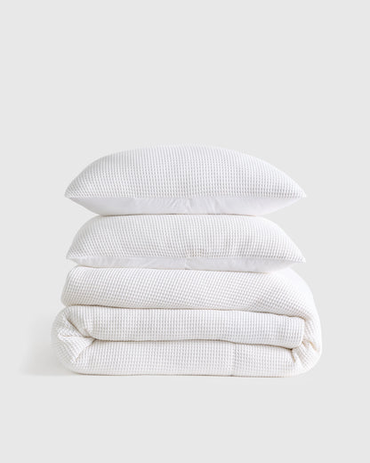 Organic Waffle Duvet Cover Set - Twin / White