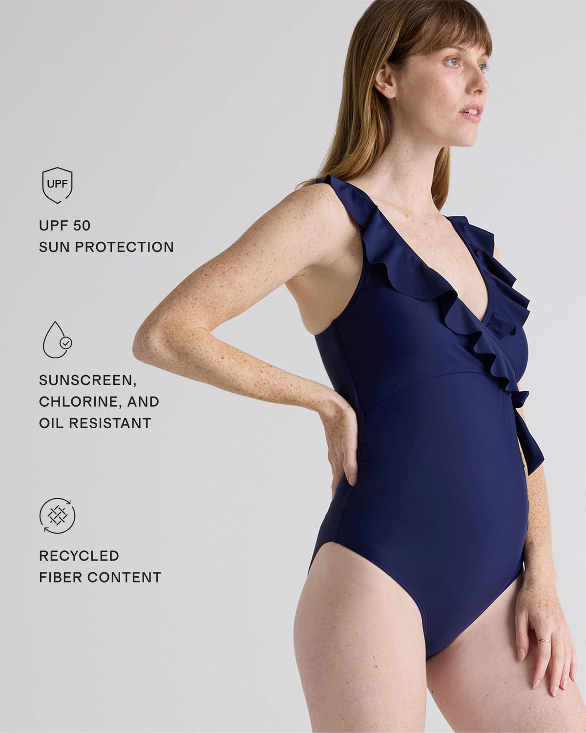 Italian Maternity One-Piece Ruffle Wrap Swimsuit - XS / Deep Navy