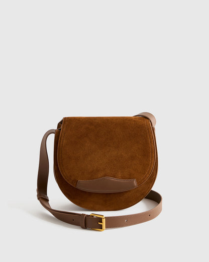 Italian Suede Saddle Bag - One Size / Pebble
