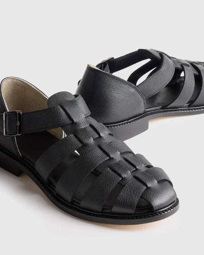 Calfskin Leather Fisherman Sandal - 7 / Black
