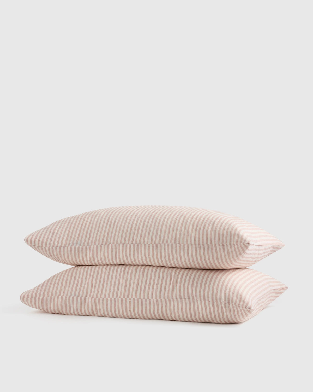 European Linen Stripe Pillowcases Set - Standard / Willowleaf/White Stripe
