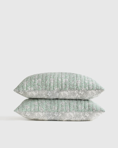 Organic Cotton Block Print Quilted Sham Set - Standard / Green