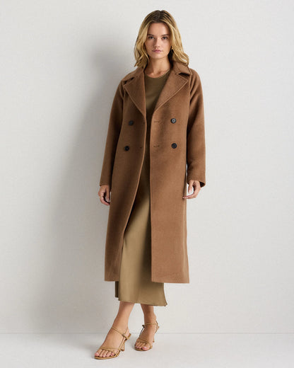 Camel Hair Double-Breasted Long Wrap Coat - XS / Vicuna