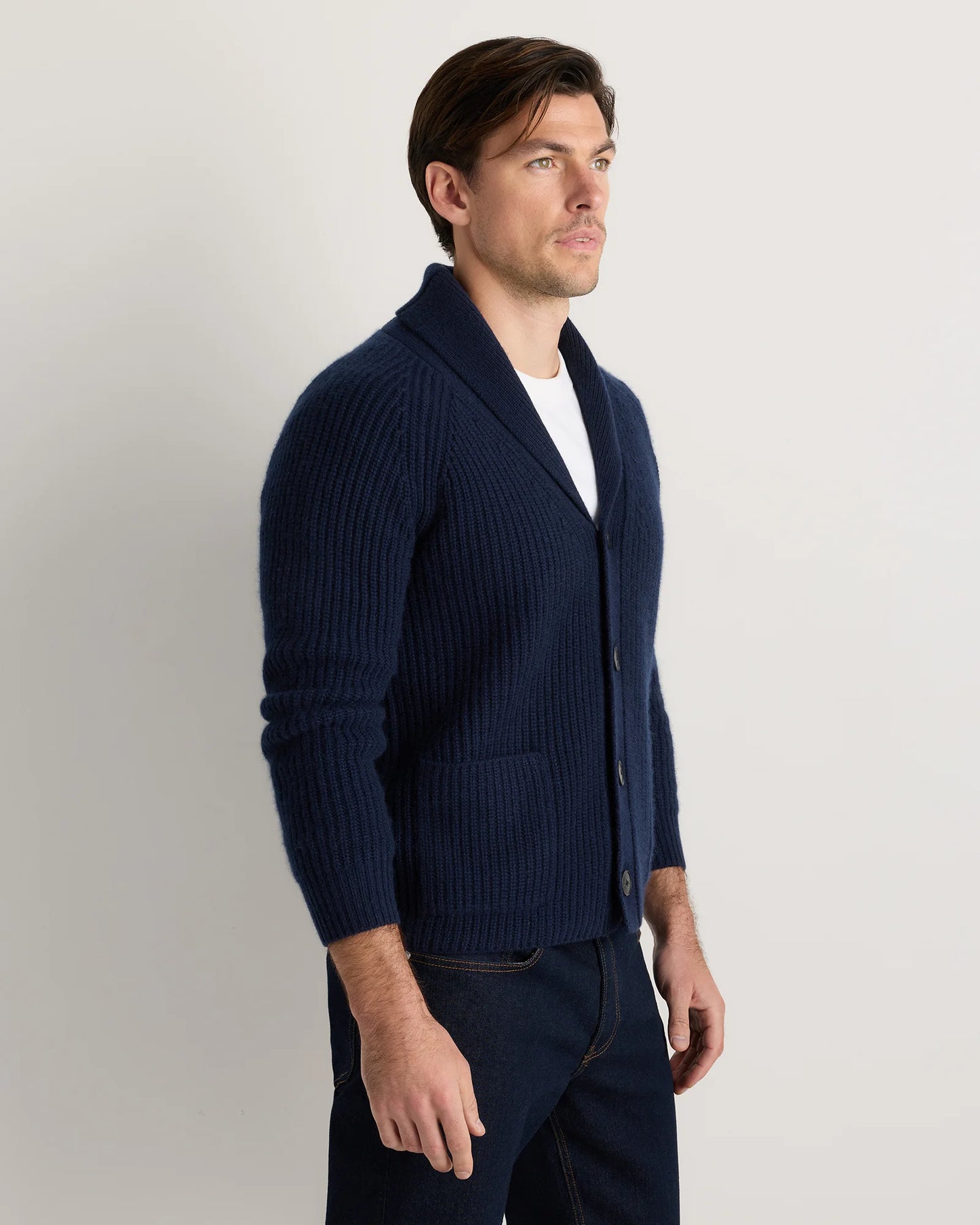 Mongolian Cashmere Shawl Collar Cardigan - S / Black