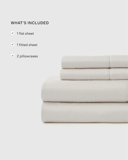 Signature Giza Cotton Sateen Embroidered Sheet Set - Twin / White/Dried Sage