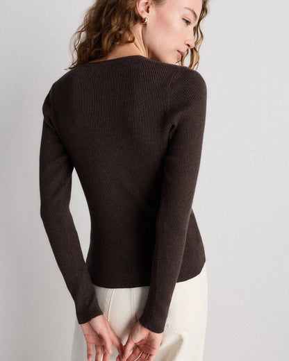 Cotton Cashmere Fitted Ribbed Cardigan - XS / Mocha Heather