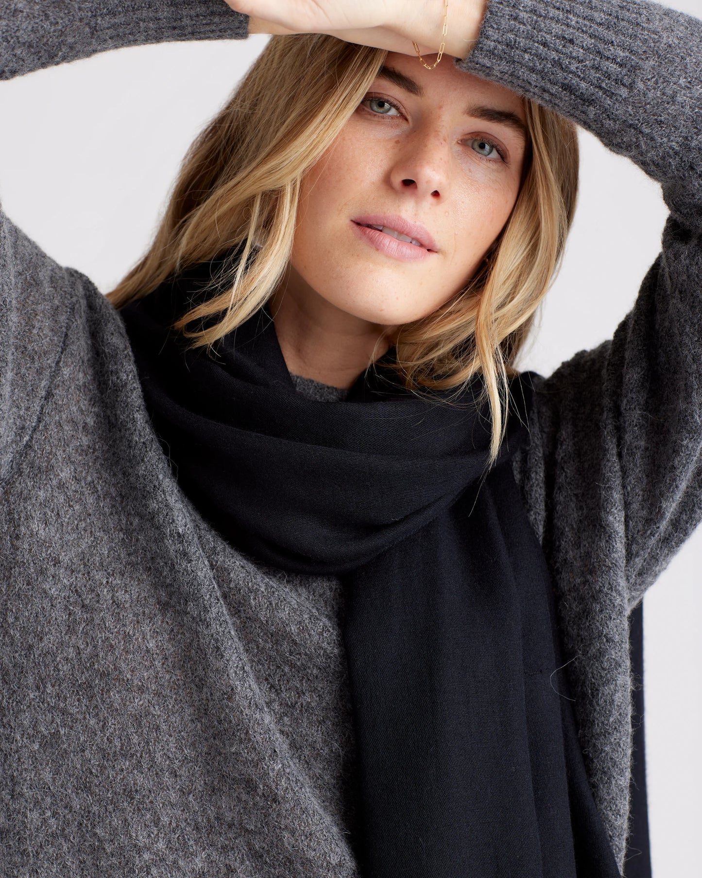 Featherweight Cashmere Silk Frayed Edge Scarf - One Size / Black