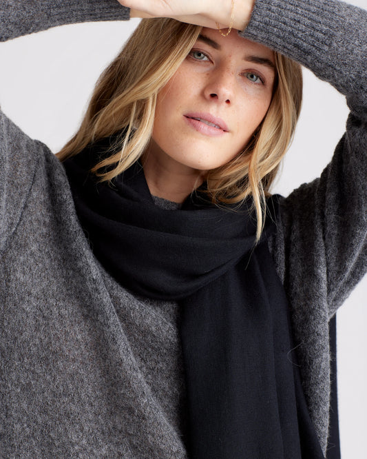 Featherweight Cashmere Silk Frayed Edge Scarf - One Size / Black