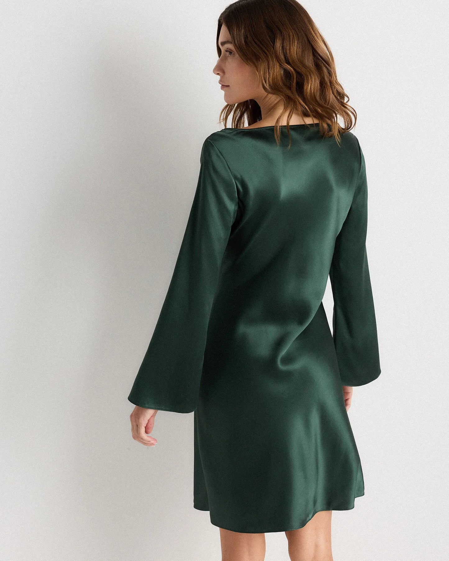 100% Washable Silk Long Sleeve Mini Dress - XS / Wine Tasting Red