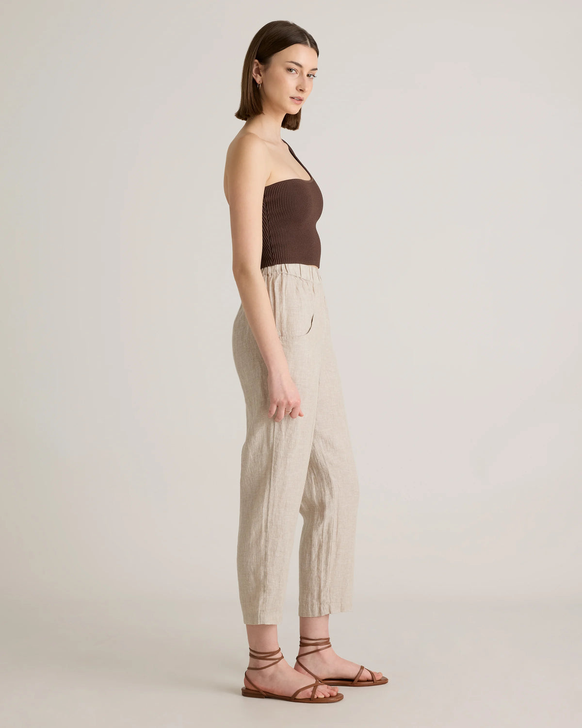 100% European Linen Tapered Ankle Pants - XS / Blue Pinstripe
