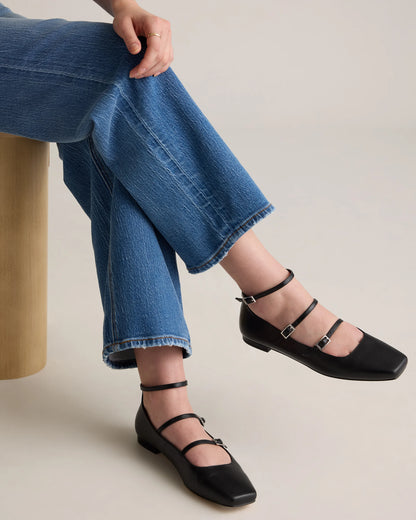 Italian Leather Strappy Ballet Flat - 5 / Black