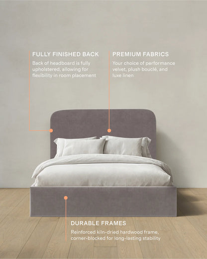 Curved Bed in Performance Velvet - Full / Walnut