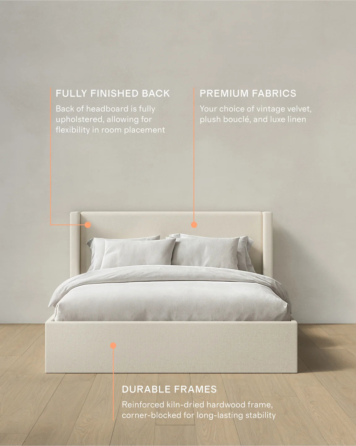 100% Linen Wingback Bed - Full / Canvas