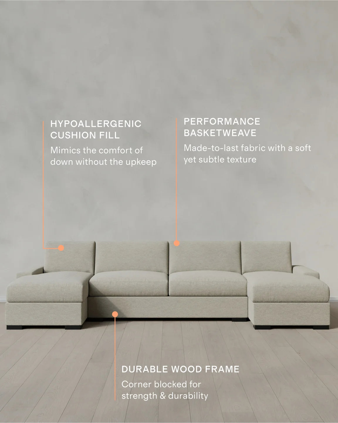 Stillman U Sectional in Performance Basketweave - One Size / Flax