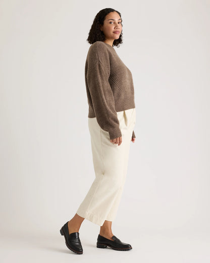 100% Yak Wool Pointelle Detail Relaxed Crew - XS / Heather Brown