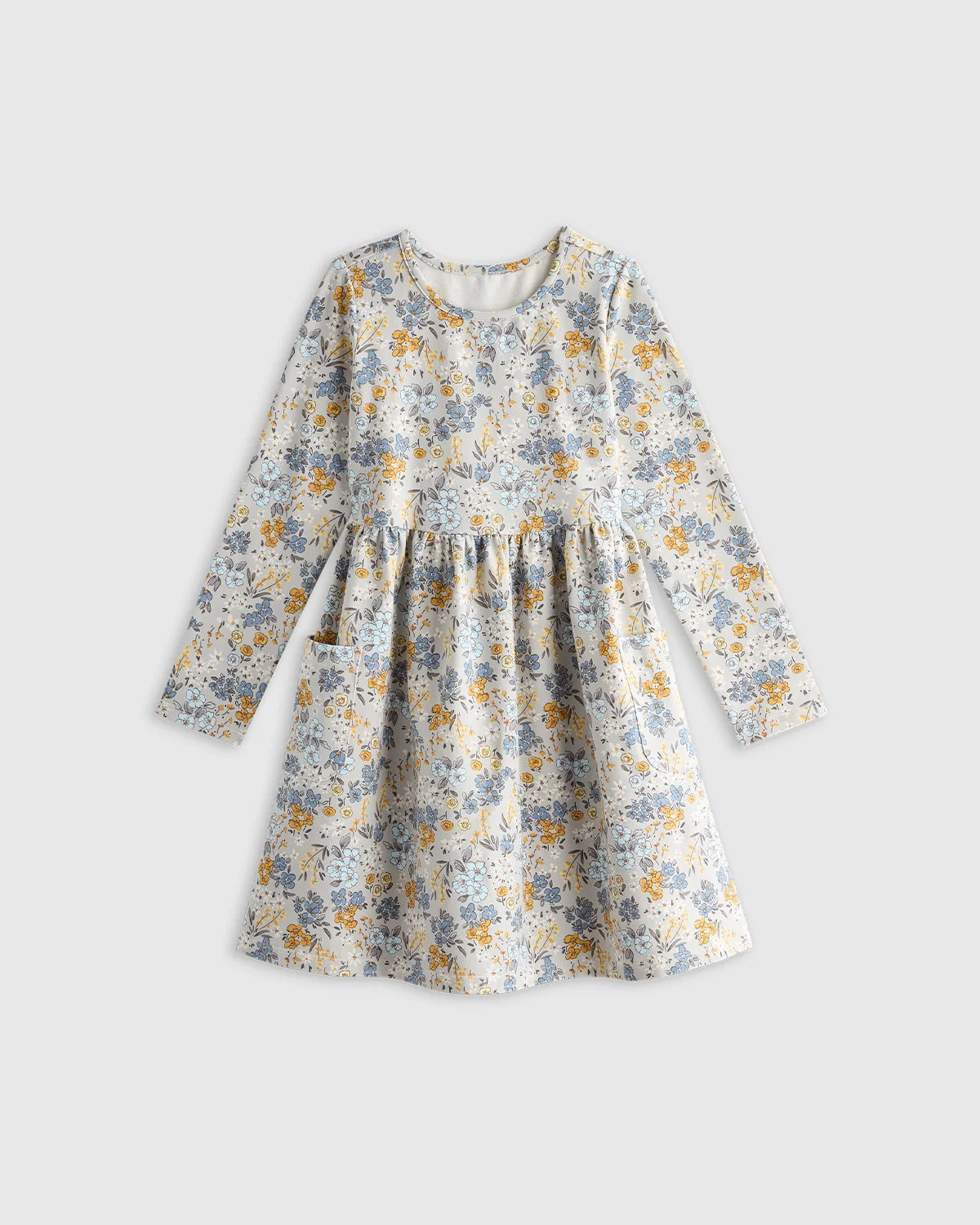 Organic Cotton Long Sleeve Fit and Flare Pocket Dress - 2T / Purple Poppy Garden
