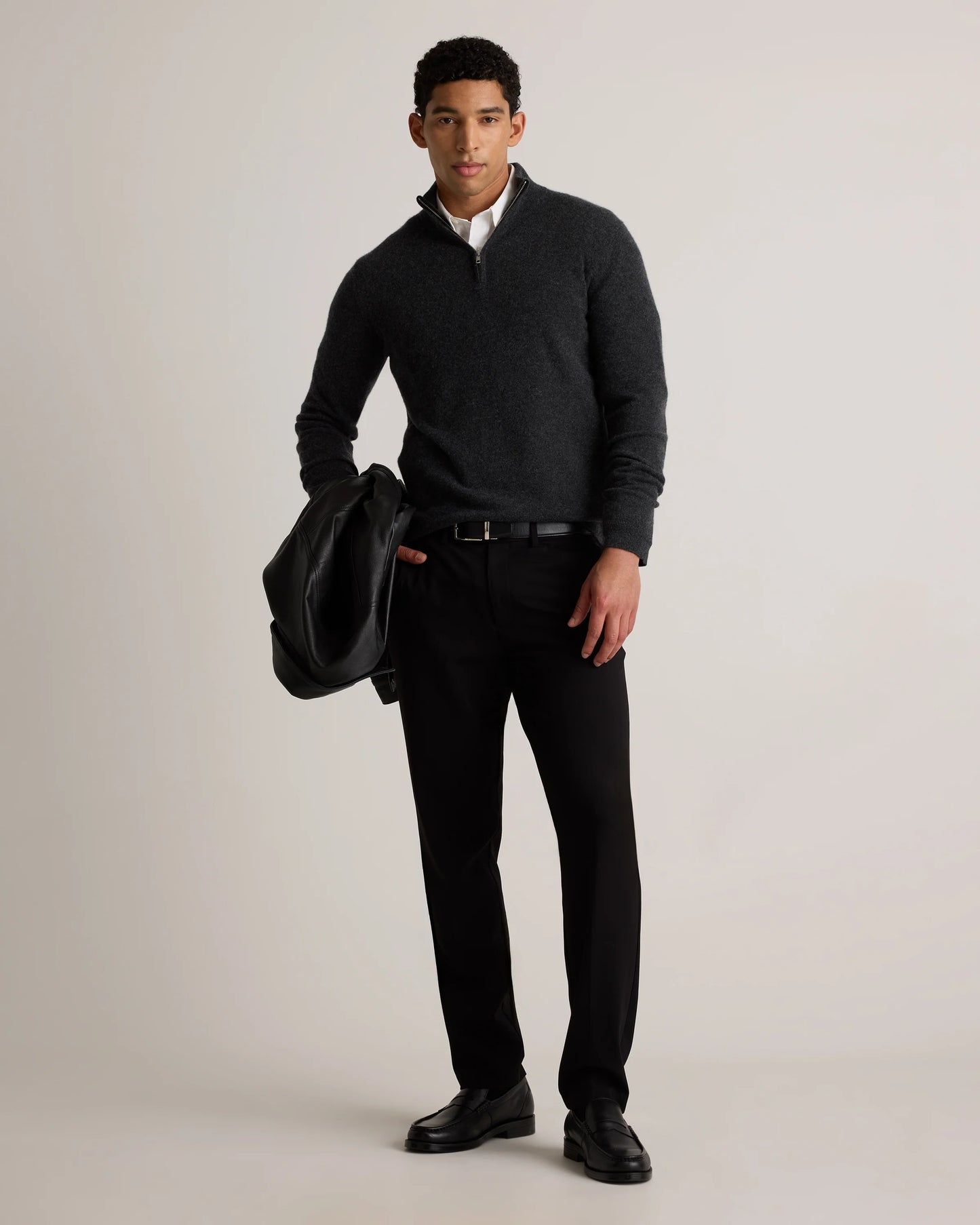 Mongolian Cashmere Quarter Zip Sweater - S / Olive Twist