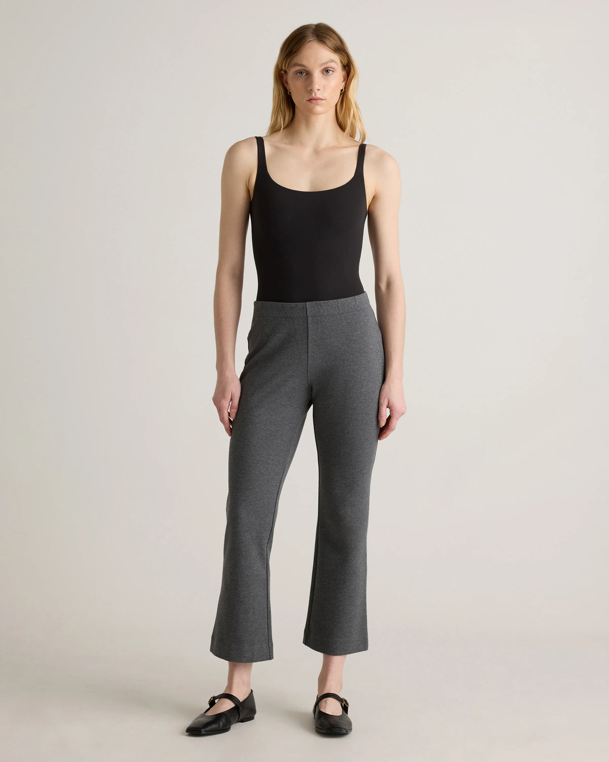 Organic Cotton Double Knit Kick Flare Pants - XS / Heather Charcoal Grey