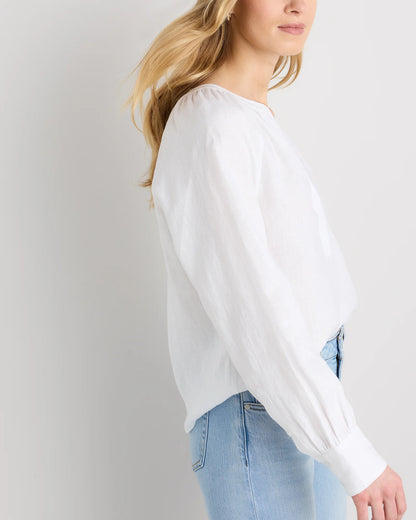 100% European Linen Peasant Top - XS / White