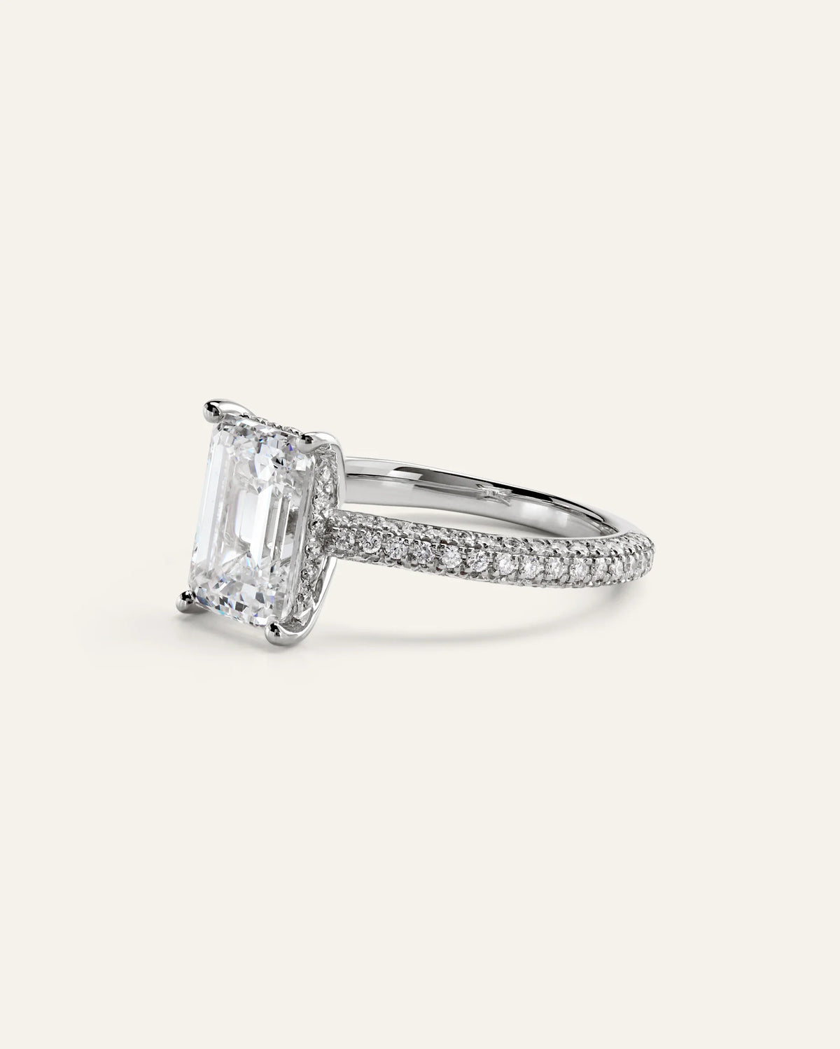 Lab Grown Diamond Emerald Pave Cathedral Engagement Ring - 3ct - 4 / Yellow Gold