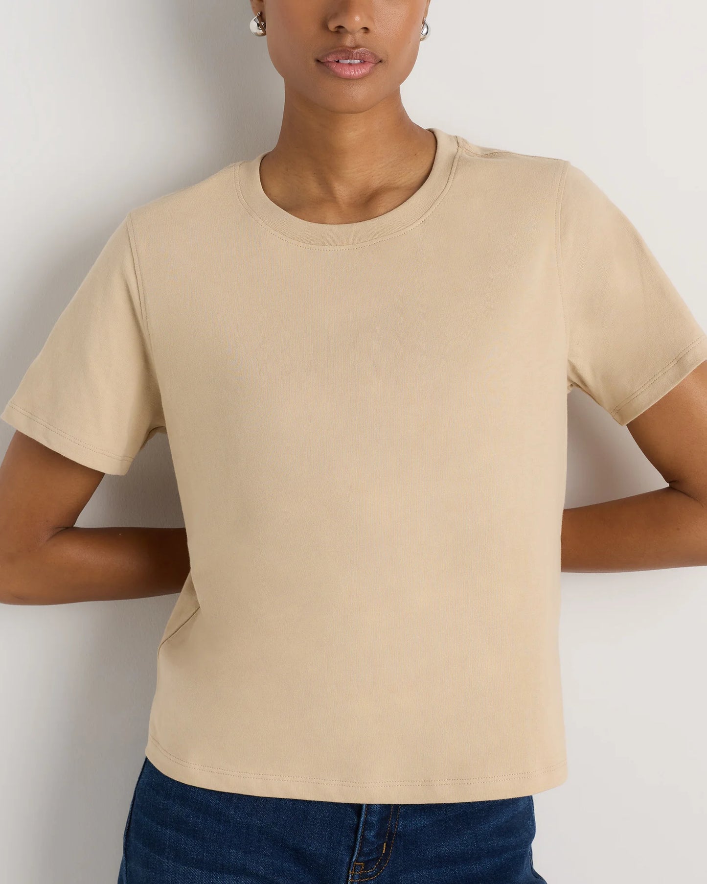 100% Organic Cotton Boxy Crewneck Tee - XS / Shell Pink