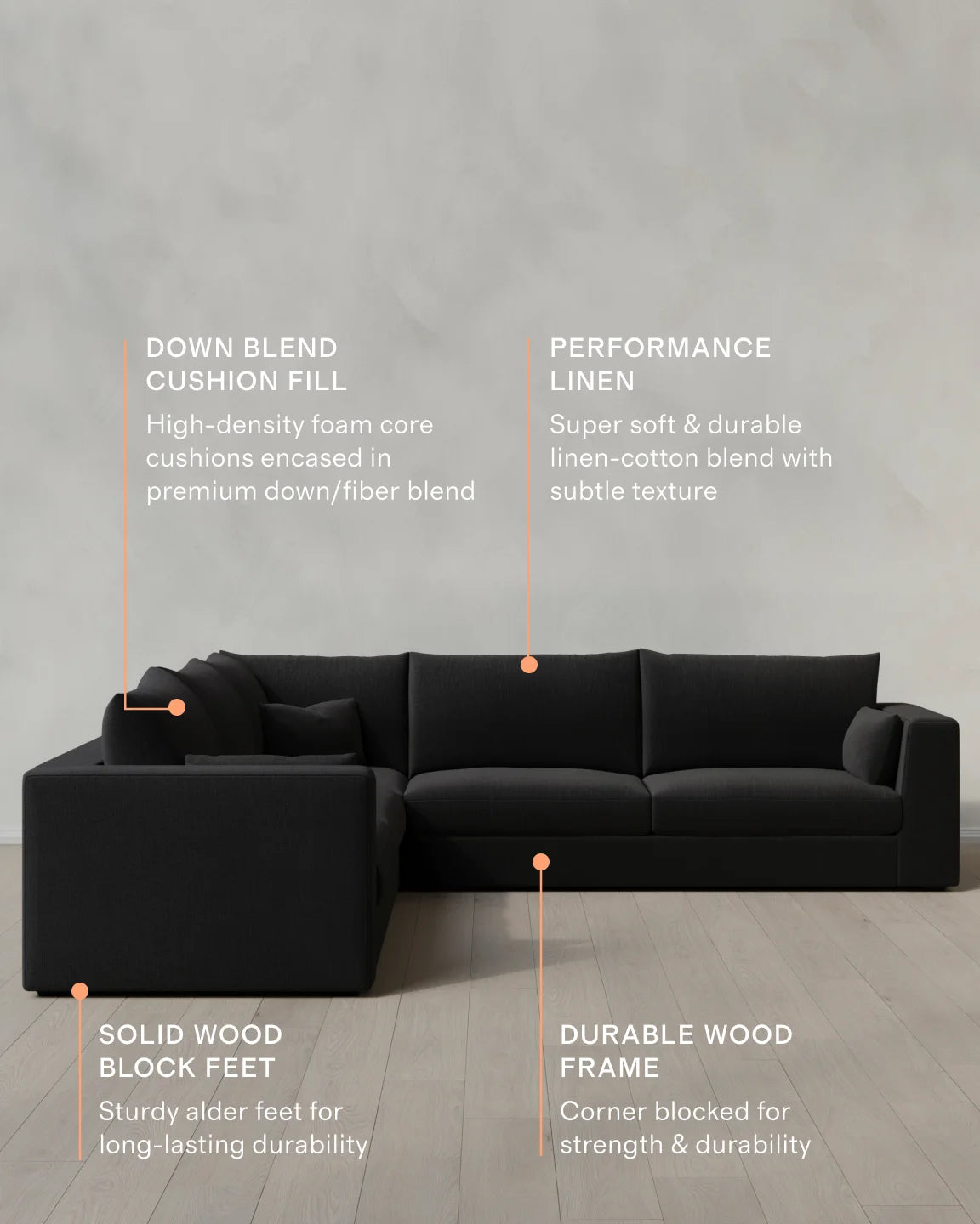 Oasis L Sectional in Performance Linen - One Size / Onyx