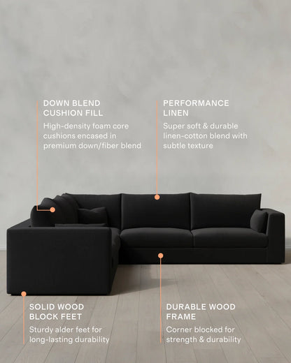 Oasis L Sectional in Performance Linen - One Size / Onyx