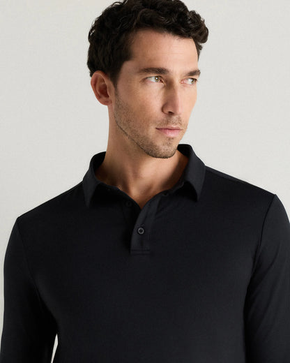 Flowknit Breeze Performance Long Sleeve Polo - XS / Heather Black
