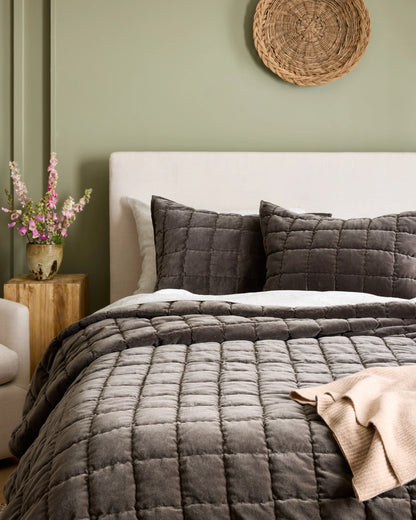 Cotton Velvet Box Quilted Sham Set - Standard / Terracotta