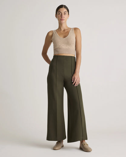 Ultra-Stretch Ponte Super Wide Leg Ankle Pants - XS / Olive