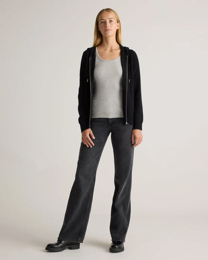 Mongolian Cashmere Full-Zip Hoodie - XS / Heather Grey