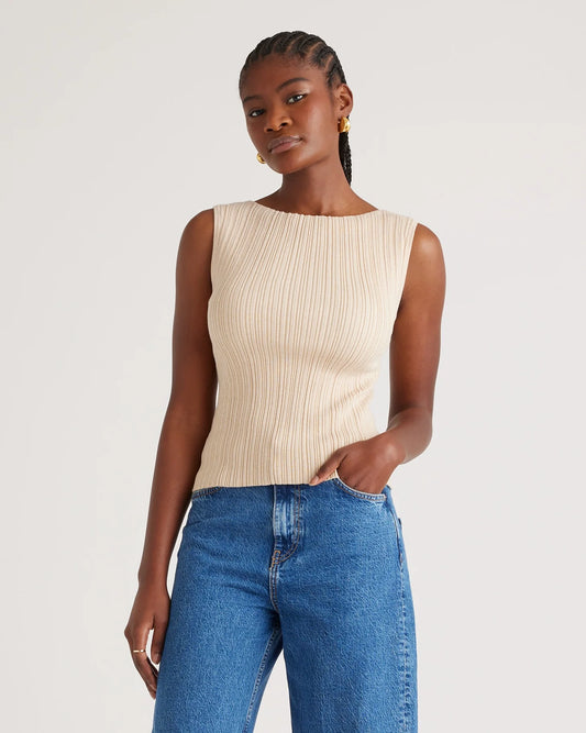 Cotton Cashmere Ribbed Tank - XS / Heather Oatmeal