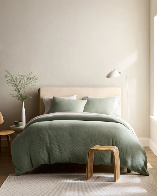 Organic Cotton Gauze Duvet Cover Set - Twin / Dried Sage