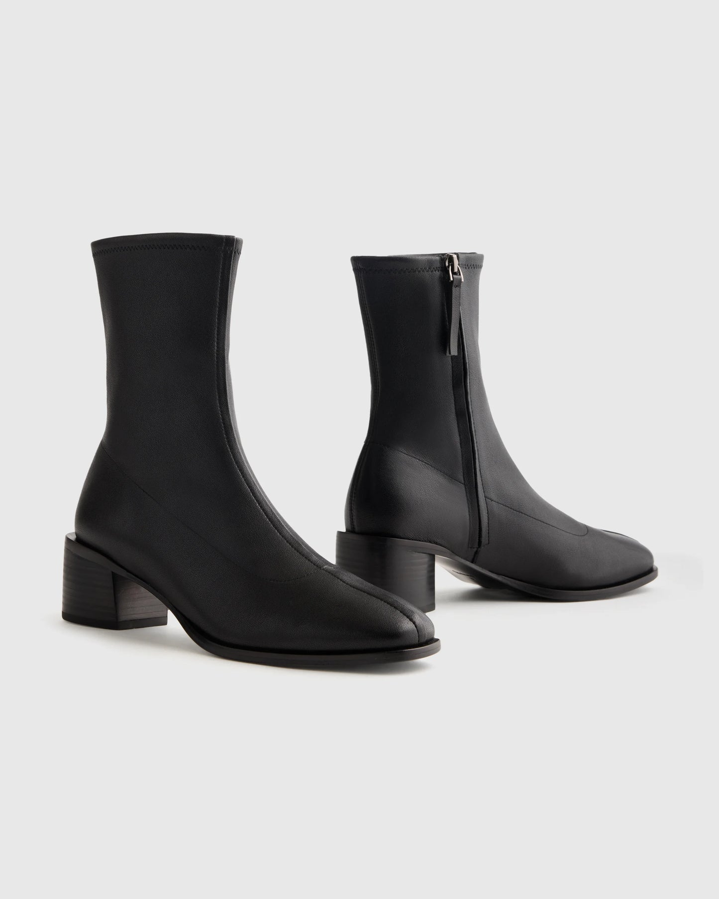 Italian Leather Stretch Sock Bootie - 5 / Black
