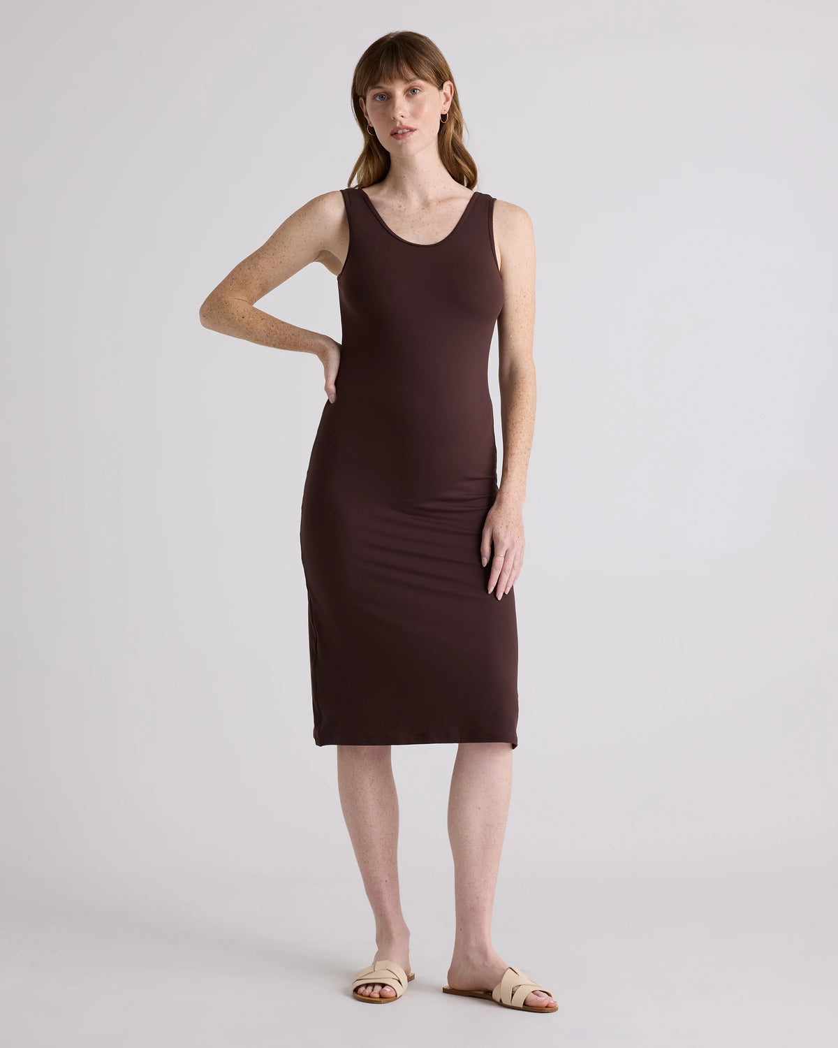 Recycled Knit Maternity Tank Midi Dress - XS / Chocolate