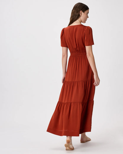 Washable Stretch Silk Tiered Maxi Dress - XS / Navy