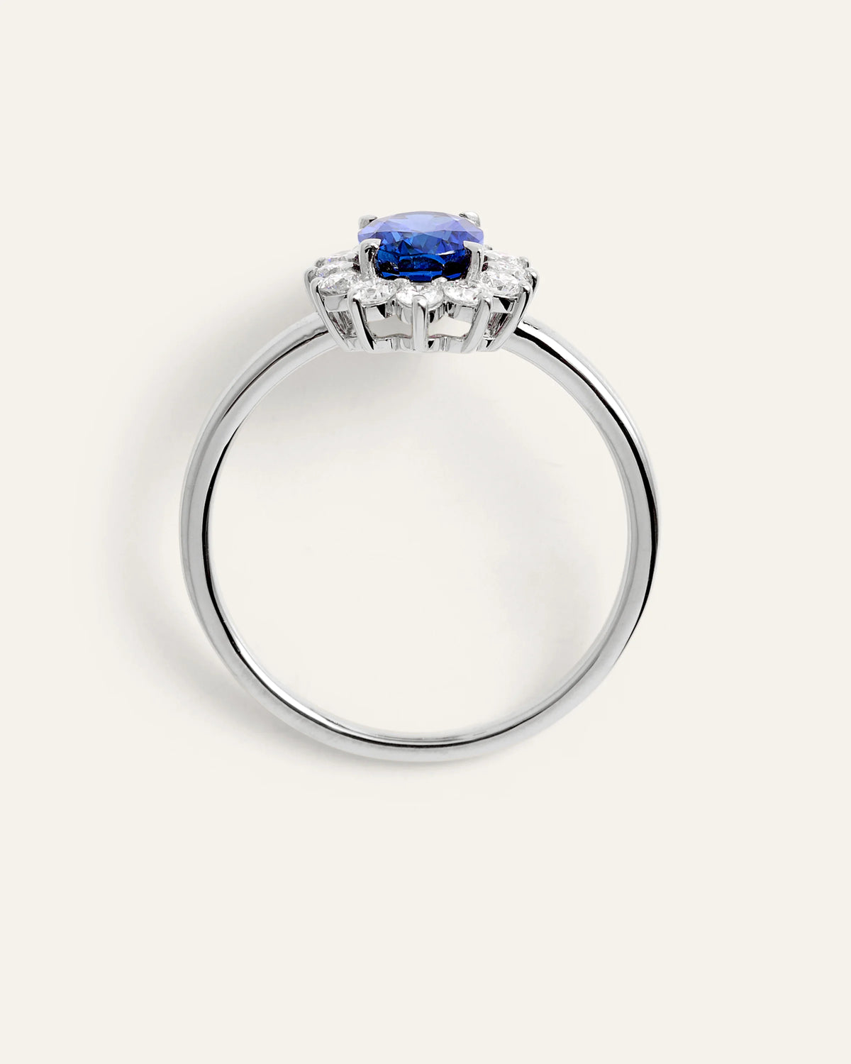 14K Gold Lab Grown Diamond and Blue Sapphire Halo Ring - 4 / Yellow Gold