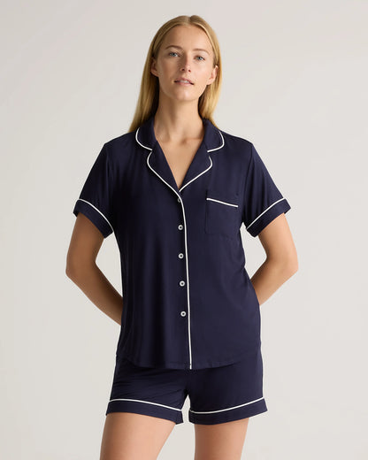 Bamboo Jersey Short Sleeve Pajama Set - XS / True Black